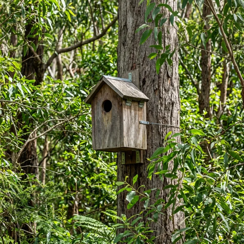Animal nesting box installed as a humane alternative to a Portarlington roof cavity