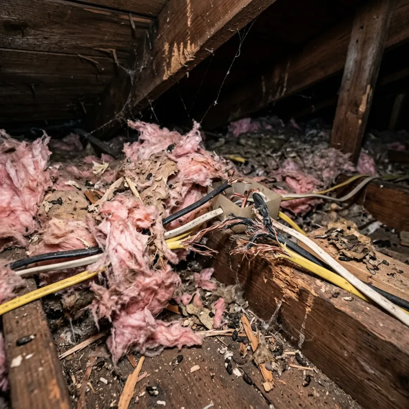 Contaminated ceiling insulation being assessed in a Portarlington roof space