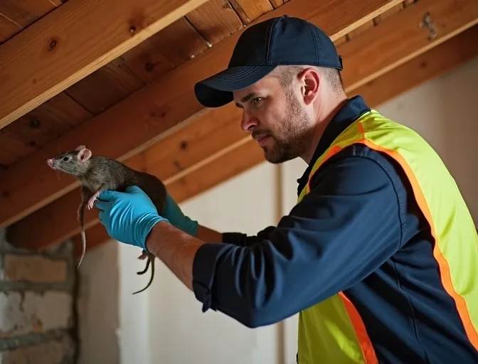 Technician inspecting a roof cavity for a dead rat in Portarlington